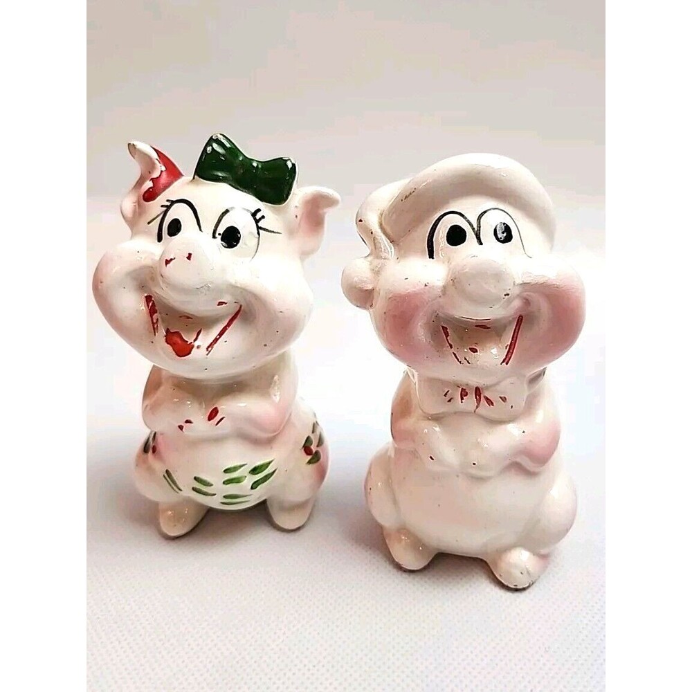 Vintage Kreiss Christmas Pigs Salt and Pepper Shakers Anthropomorphic Japan MCM
